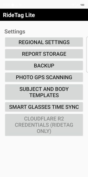 Settings menu