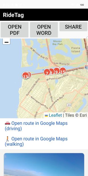 Report with interactive route map